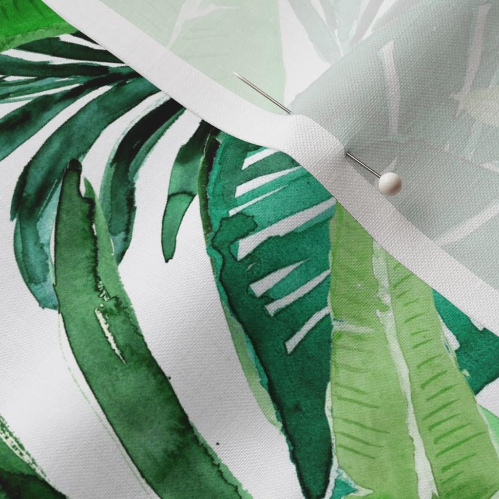 Spoonflower Fabric - Tropical Green White Leaves Palm Monstera Jungle Banana Leaf Printed on Petal Signature Cotton Fabric by The Yard - Sewing Quilting Apparel Crafts Decor