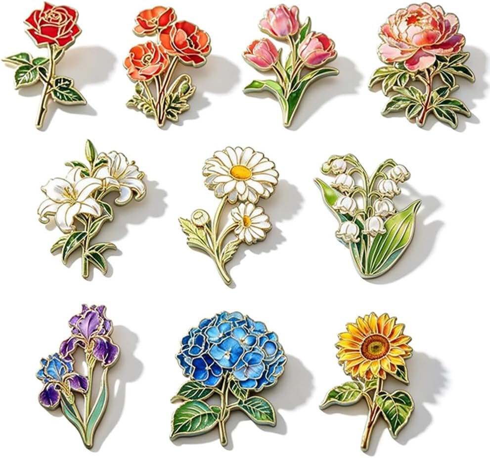 Enamel Flower Brooch Set Floral Pins Brooches for Women Suit Accessories
