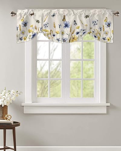 Miniatura 2 de Cortina de cenefa con lazo de hojas de mariposa para cocina, sala de estar, dormitorio, baño, cafetería, bolsillo para barra, panel de cortina corto