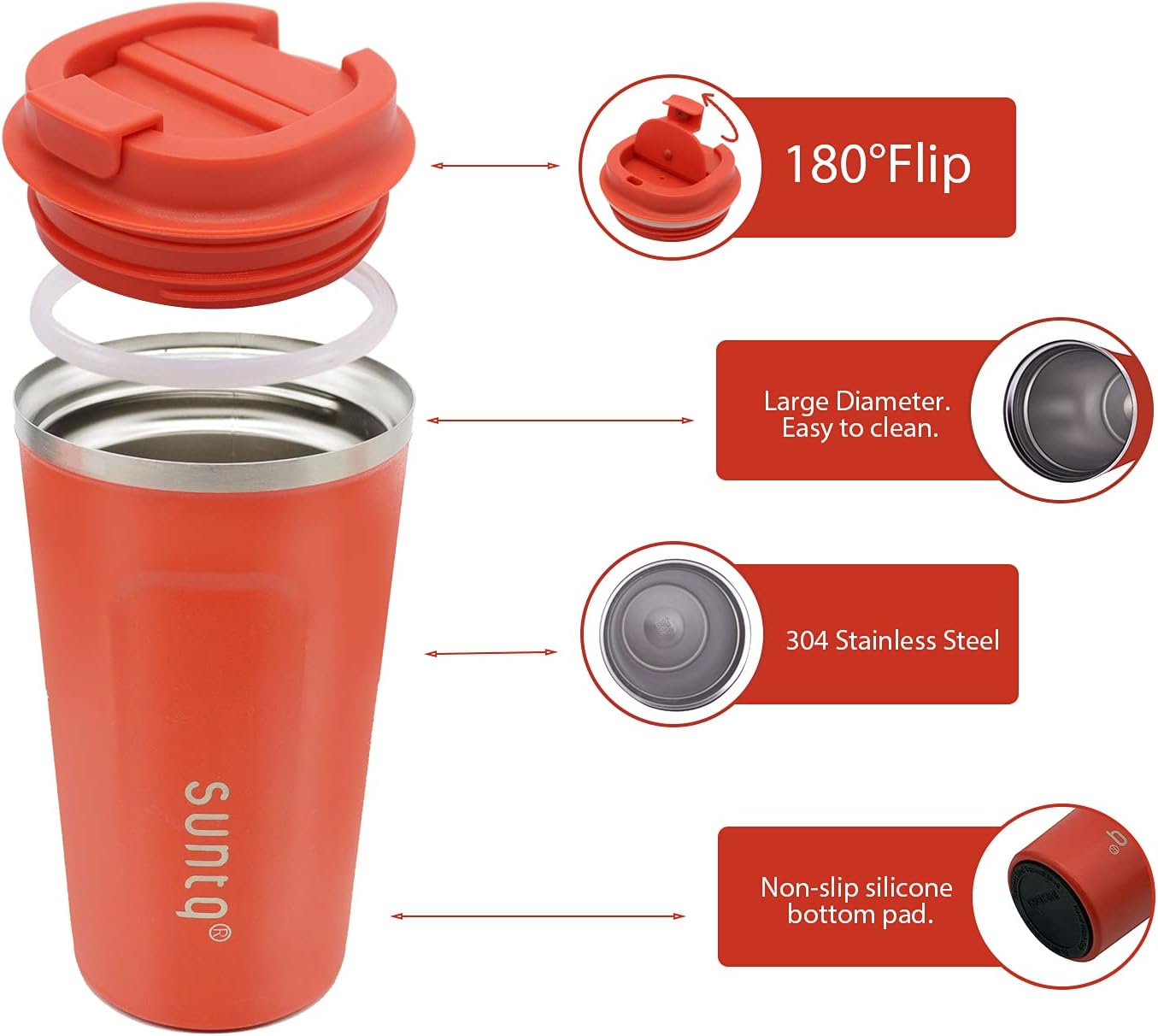SUNTQ Reusable Coffee Cups Travel - Coffee Travel Mug with Leakproof Lid 13oz/380ml (Orange-2, 380ml) - Image 4