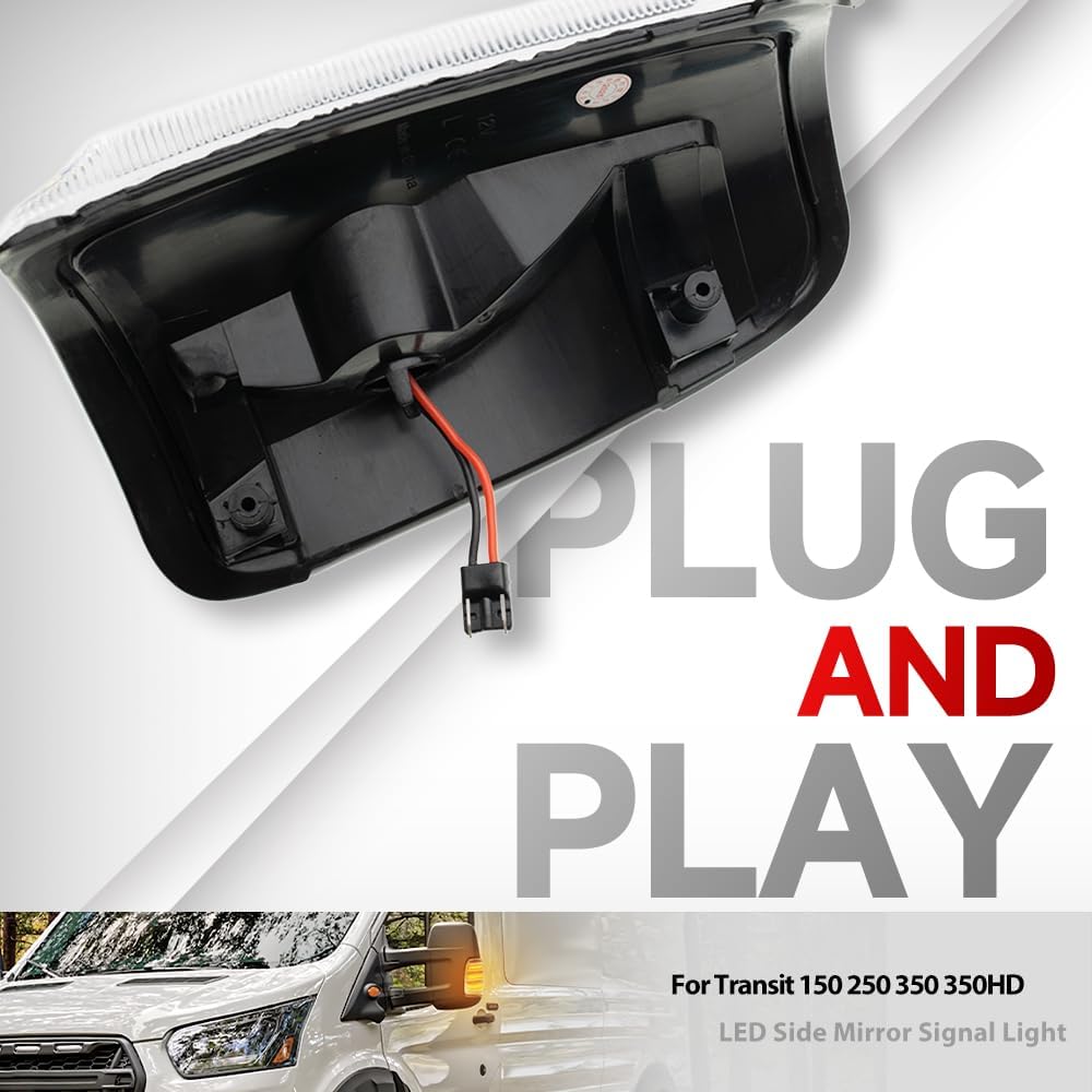 Sequential Led Side Mirror Marker Lights for 2015-2025 F'ord Transit 150 250 350 350HD 2022-2025 E-Transit Dynamic Mirror Blinkers Clear Lens Led Side Turn Indicators Replacement