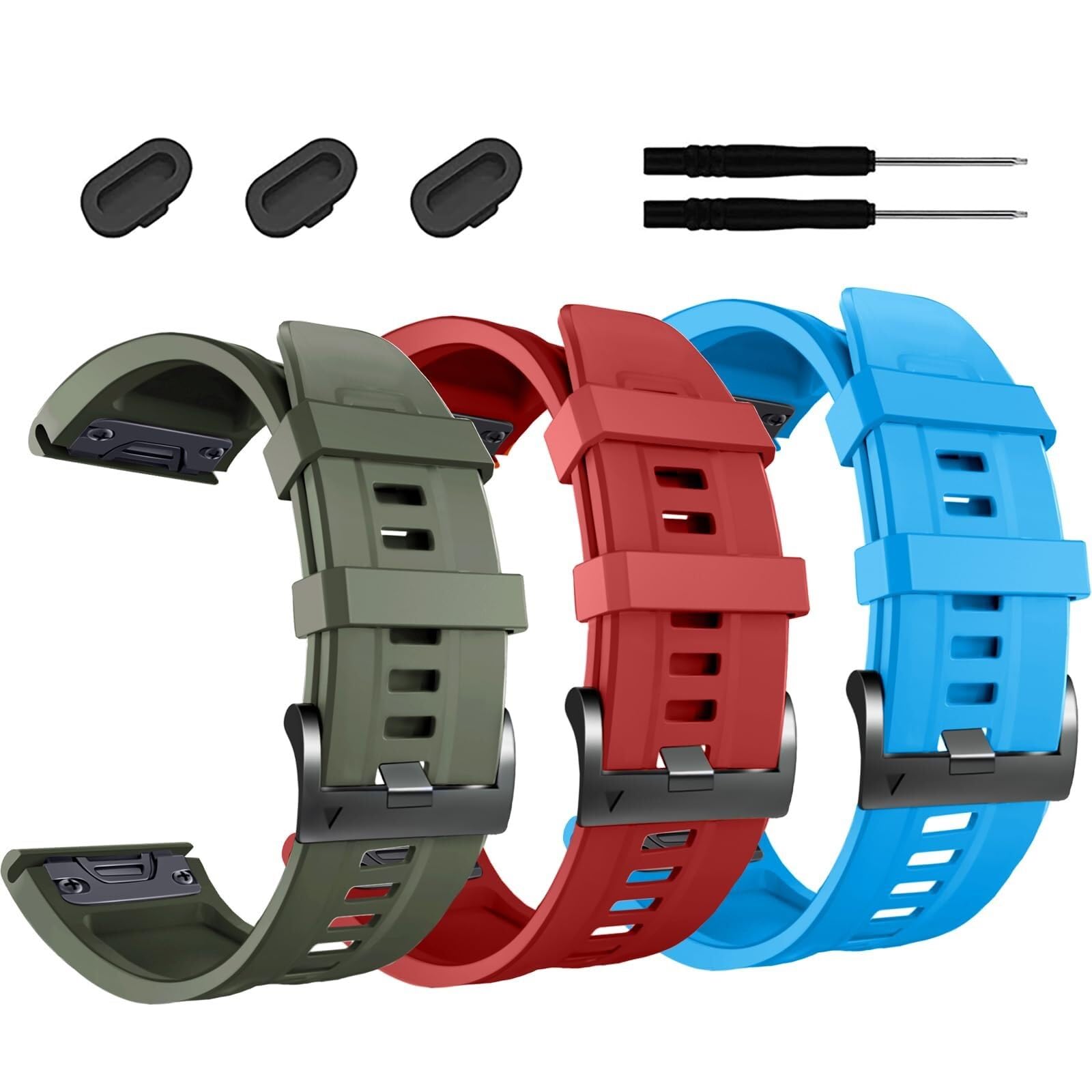 RORFFK 26mm Watch Band?For Garmin Fenix 7X Pro Epix Pro 51mm Fenix 6X Watch Strap Fenix 5X Plus Silicone Wristband Fenix 6X Pro Descent Mk2i MK3i 51mm Smartwatch WristBand(3pack C)
