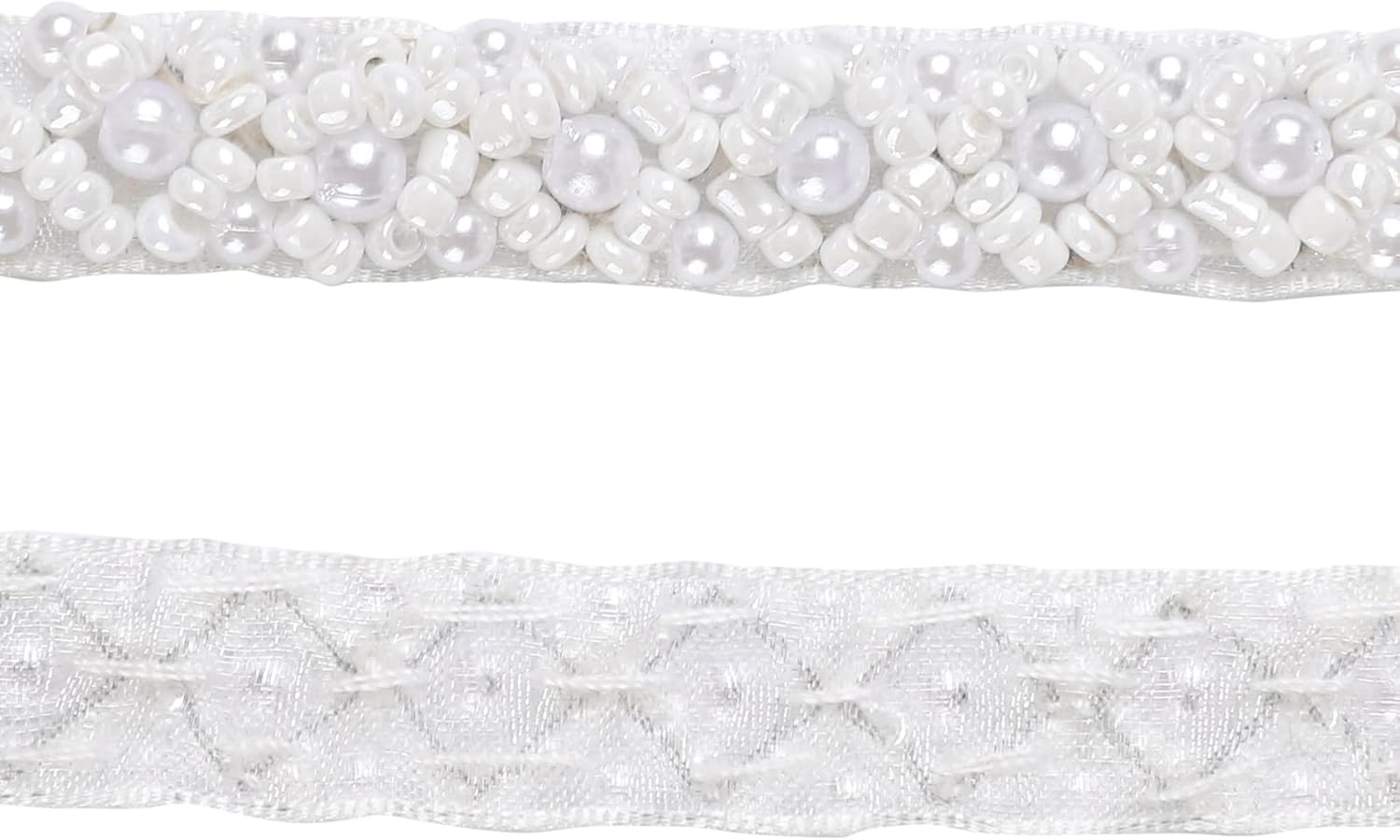 3 Yards Pearl Beaded Trim White Rhinestone Applique, Rhinetones Trim for Dress, Crystal Beaded Applique for Bridal Wedding, Party and Craft Sewing on Costume Bridal Dress Decor 1cm