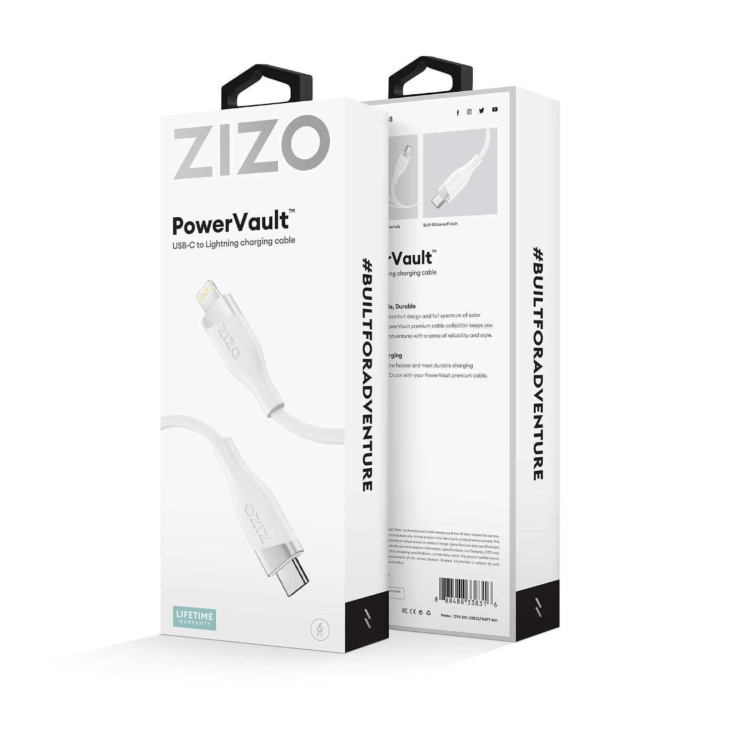 Zizo PowerVault cable packaging showing Lifetime Warranty badge