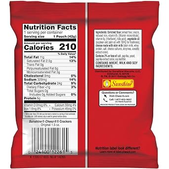 Sunshine 12233 Cheez-It Crackers, 1.5oz Single-Serving Snack Pack, 8/Box