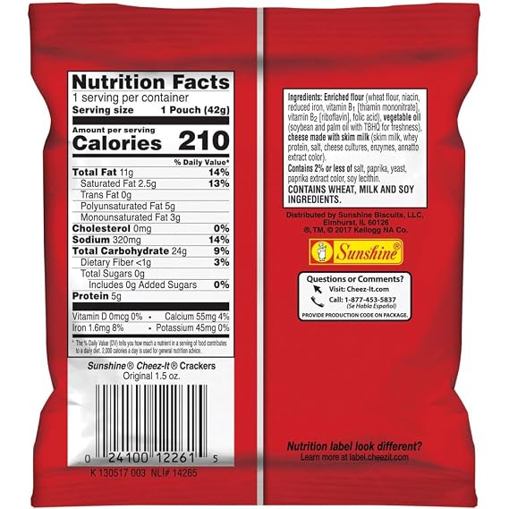 Sunshine 12233 Cheez-It Crackers, 1.5oz Single-Serving Snack Pack, 8/Box