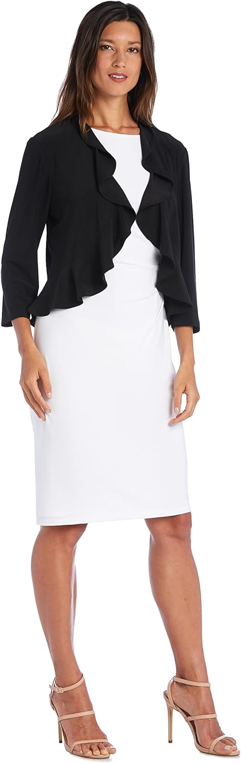 R&M Richards Women's Elegant 3/4 Sleeve Open-Front Ruffle Edge Shrug - Layering Piece for Dresses & Tops