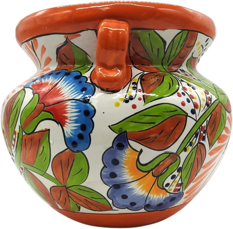 Michoacana Planter Small Hand Painted Pot Indoor Outdoor Multi Colored Glazed Fall