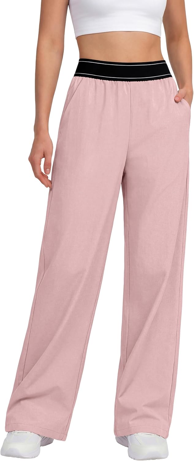 BMJL Womens Track Pants Loose Straight Leg Workout Pants Elastic Waist Lightweight Trousers Summer 2026