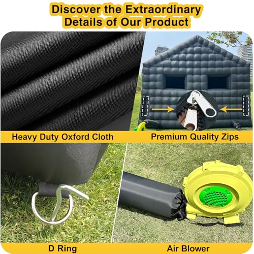 CZGBRO Inflatable Nightclub, 20x16.5x14FT Disco Air Cube Tent, Inflatable Night Club Square Gazebo Event Room Tent House for Event Exhibition Wedding Business/Private Use(Black) - Thumbnail 5