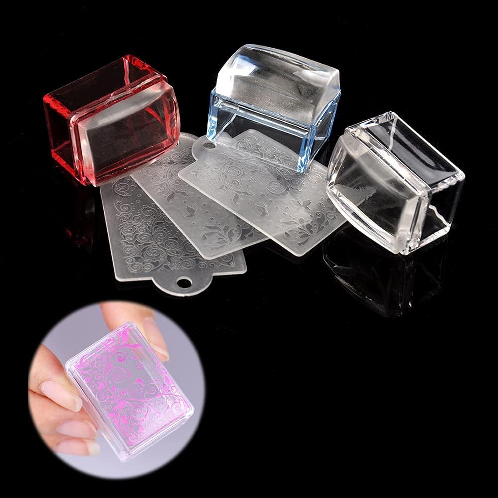1 Sets Rectangle Clear Silicone Nail Art Stamper with Scraper Nail Stamping Jelly Manicure Tools for DIY Nail Deco Stampers and Scrapers Tools Nail Art and Polish