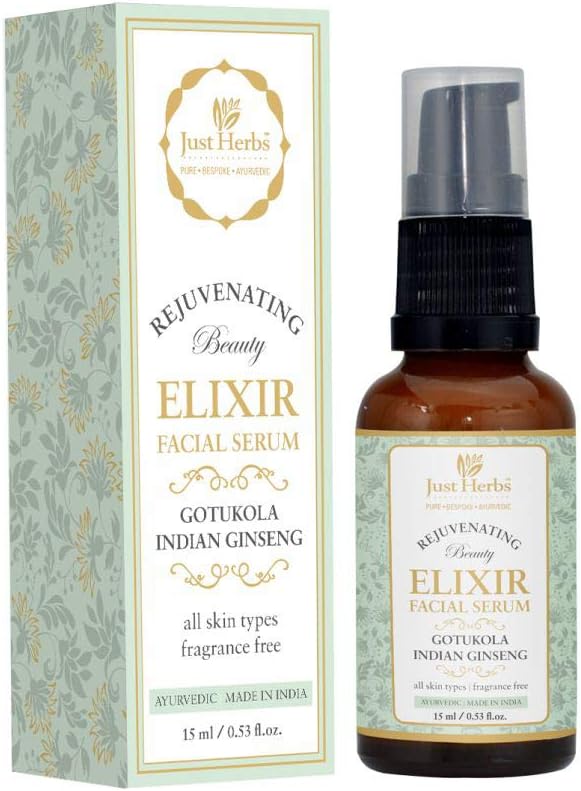 Just Herbs Gotukola Indian Ginseng Rejuvenating Beauty Elixir Facial Serum for All Types of Skin (Paraben & SLS free)