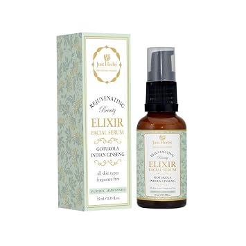 Just Herbs Fast Absorbing Organic Gotu Kola, Ginseng Ashwagandha Vitamin C Beauty Elixir Facial Serum for Dark Circles - Suitable For All Skin Types, 0.53 fl.oz.