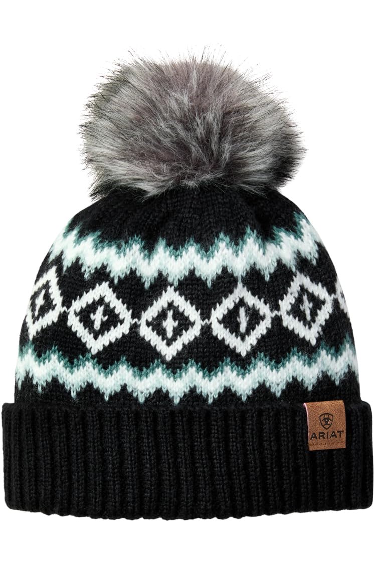 Ariat Women's Black Bristol Faux Fur Pom Pom Beanie