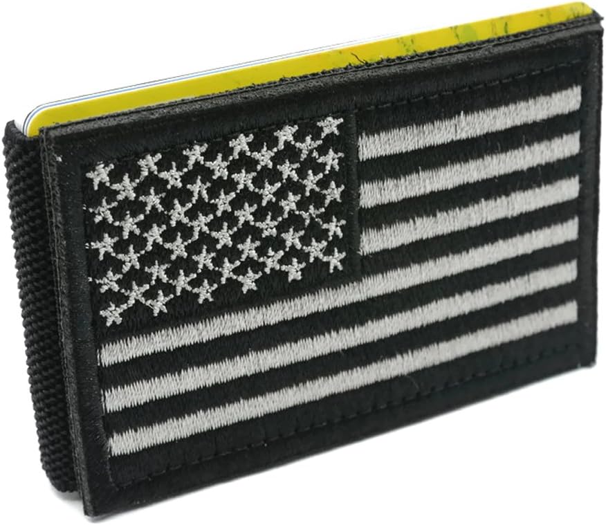 iCraft StrapCrafts-94010W Slim Front Pocket USA Flag Tactical Patch Wallet-Black and White