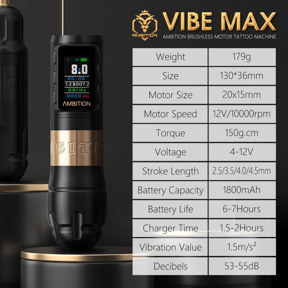Amazon.com: Ambition Máquina de tatuaje inalámbrica Vibe Max de