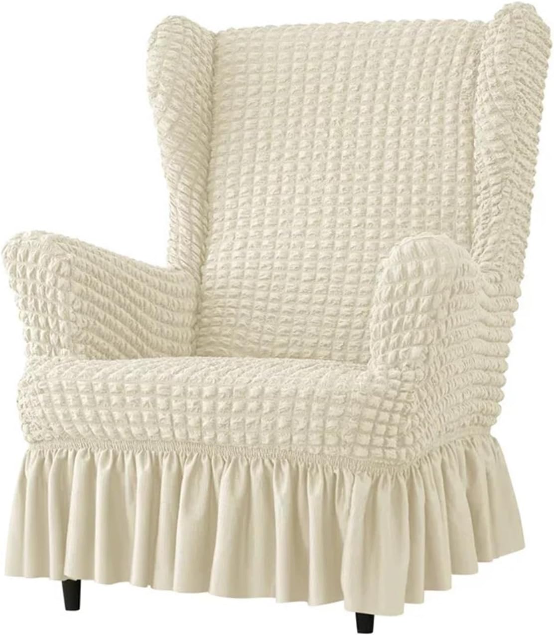Wing Chair Slipcover 1PC Elastic Plaid Wingback Chair Covers Soild Color Stretch Wing Slipcovers Armchair Protector Dust Cover