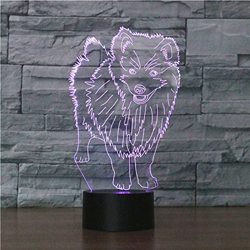 Superiorvznd 3D Samoyed Animal Night Light Remote Control Power Touch Switch Table Desk Optical Illusion Lamps 16 Color Changing Lights Home Decoration Xmas Birthday Gift #TOP1