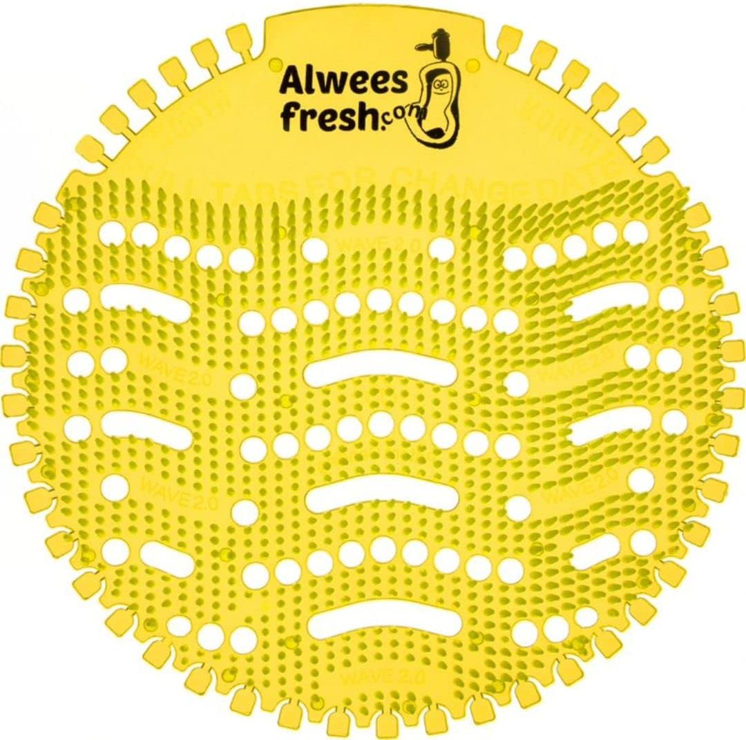 Alwees Fresh Urinal Mats Scented 10 Pack - Anti-Splash Urinal Screens, Odour Neutraliser & Deodoriser Pads, Long Lasting Urinal Blocks, Fits Most Commercial & Home Urinals - Lemon
