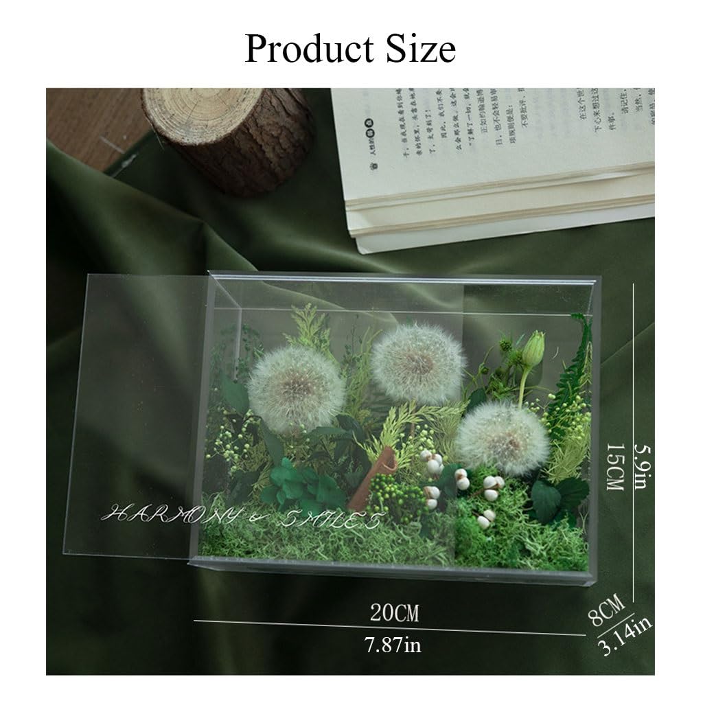 LEIYTFE Flores eternas de Larga duración Regalos para el cumpleaños de mamá, Adornos de Flores Naturales, Funda Protectora de acrílico, Flores Frescas con envío Prime(Yellow+Green)