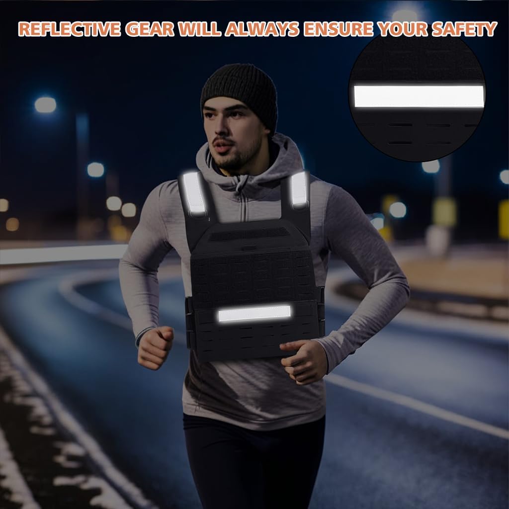 Tactical Weighted Vest, Adjustable Weights Running Vest Molle for Workouts Endurance Training Fitness Calisthenics Gym, Max 20lb/pocket (Not included plates)