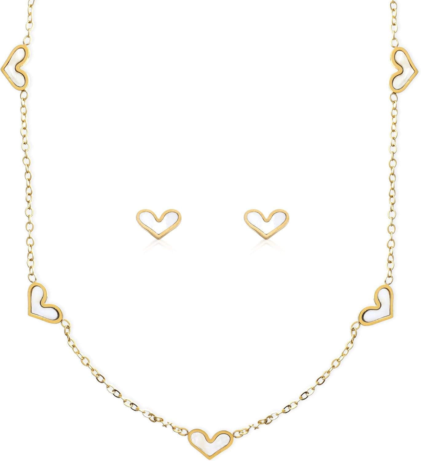 Sonateomber Gold Valentines Heart Stud Earrings Necklace Set for Women, Dainty Cute Small Hearts Charms Earring Necklaces Prom Fashion Jewelry Gift