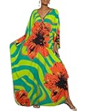 Women Floral Print Kaftan Dresses Plus Size Bathing Suit Cover Up Moo Moos Caftan Beach Dress for Swimwear Summer