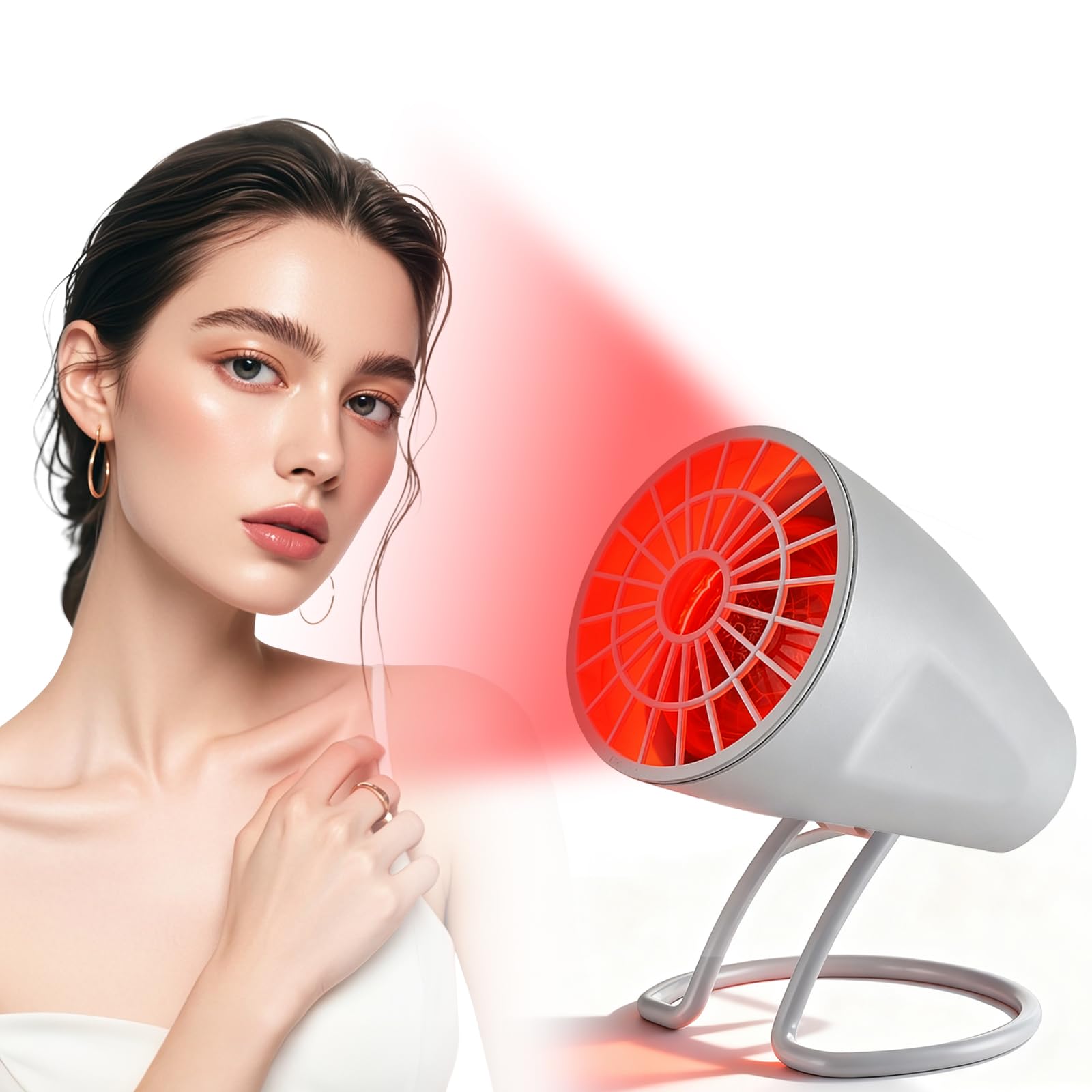 PORFOYO Rotlichtlampe, Infrarotlampe, Wärmelampe 150W mit Timer Einstellbarem Winkel 30 bis 60 Grad Tisch Infrarotlichtlampe für Zuhause Muskelentspannung und Wärmebehandlung, Weiß
