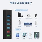 USB Hub, Aiibe 6 Ports Super High Speed USB 3.0 Hub Splitter + 24W Power Adapter + USB 3.0 Cable, Black Smart Fast Charger USB Hub Powered for Laptop, Mac, PC, Mobile HDD, Multiple Devices (Black)