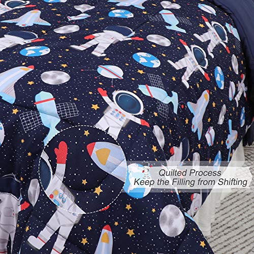 Piccocasa 4 Piece Polyester Microfiber Kids Comforter Set Space Astronaut Pattern For All-Seasons,Twin Size, Super Soft Kids Bed Set With Sheet #TOP4