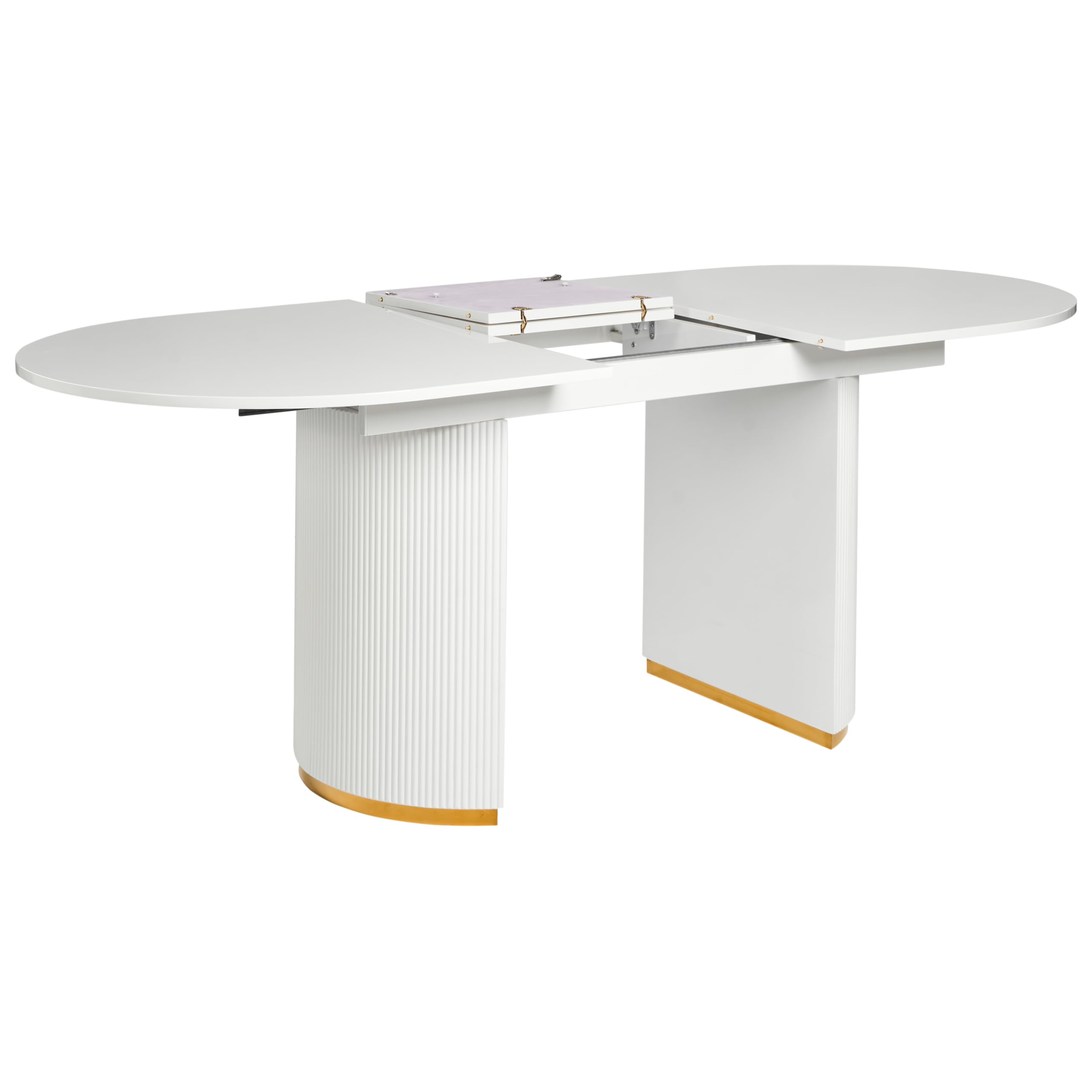 Table de Salle à Manger Glamour en MDF Ovale avec Rallonge et Plateau Brillant Blanche Dulverton