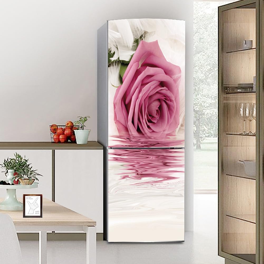 VHcgCGJ Fridge magnet, Full Covering Door Fridge Covers Skins Wall Stickers for Kitchen Decal, Pink Flower Romance(S: 60x150 cm)