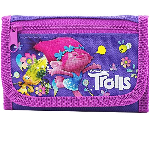 Trolls Dreamworks Character Authentic Licensed Children Trifold Wallet (Purple)