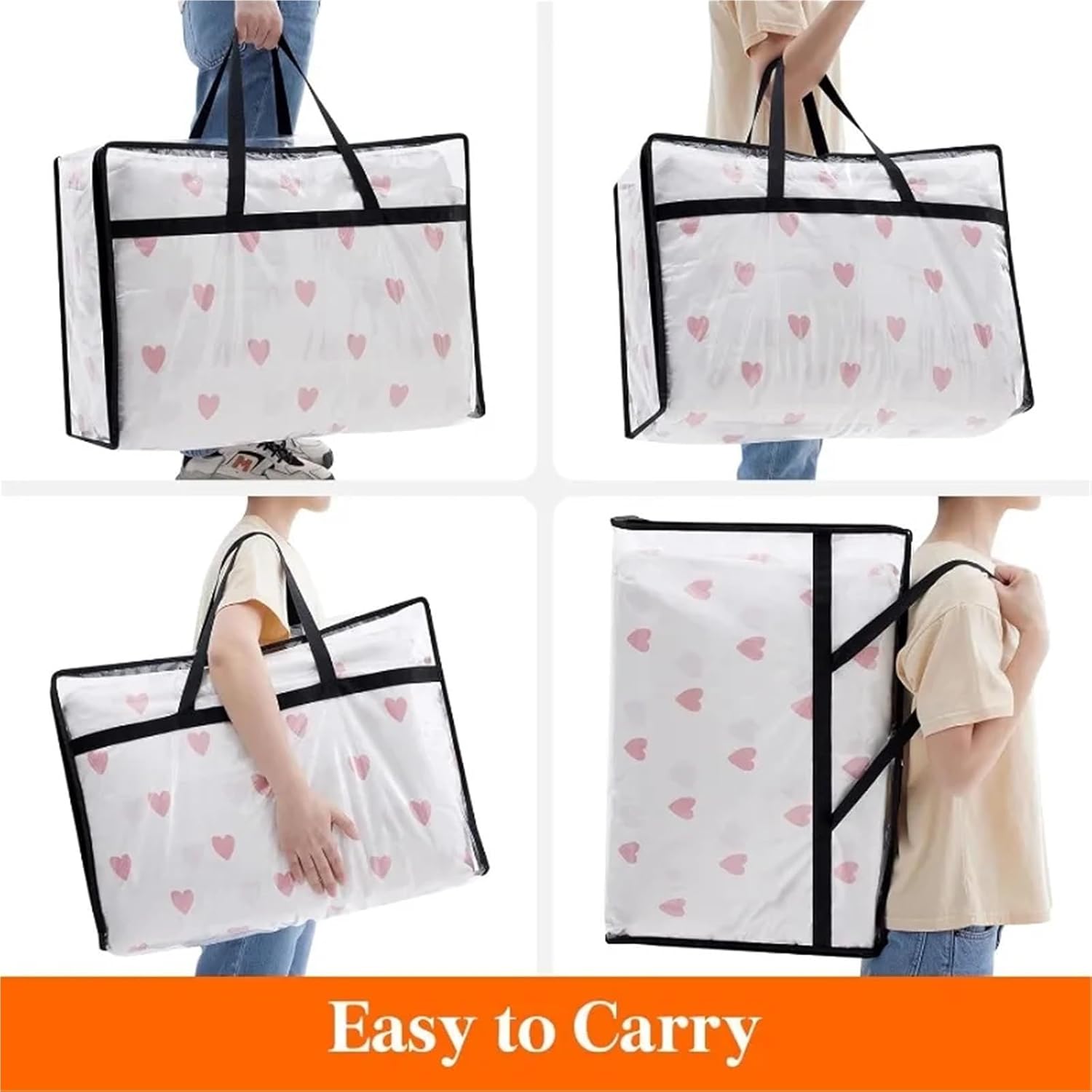 Foldable Storage Bags 6 Pack Clear Clothes Storage Bags, 60L Plastic Blanket Storage Bags, Vinyl Foldable Moving Bags with Zipper, Closet