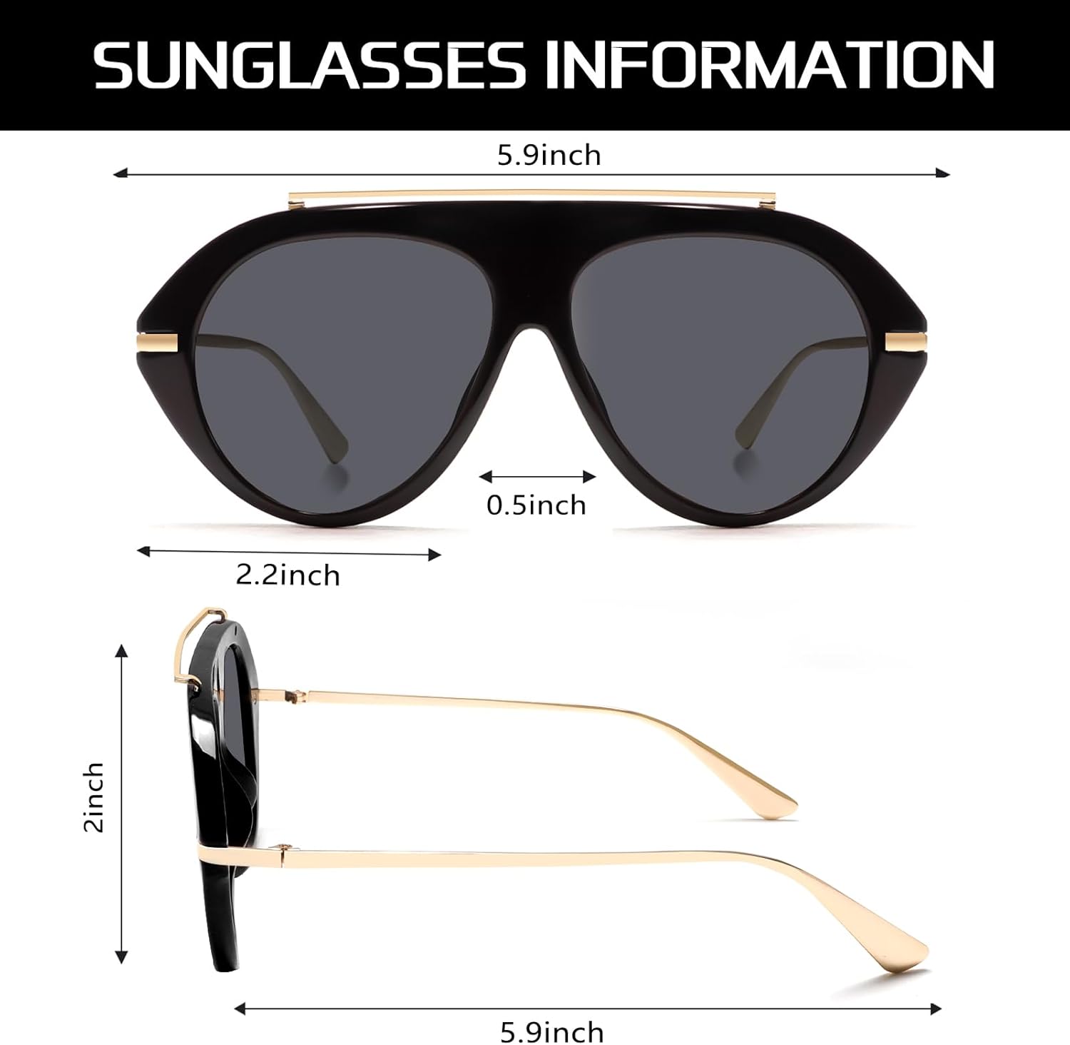 TYA Oversized Aviator Sunglasses for Women Men, Trendy Retro 70s Big Large Gold Vintage Aviators Sun Glasses - Image 4