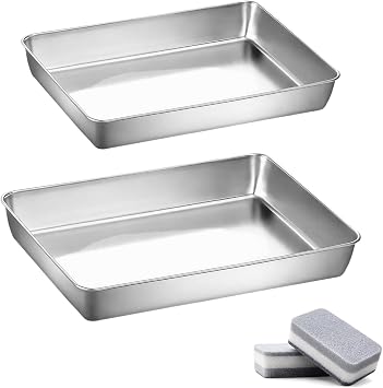 2Pcs Stainless Steel Baking Tray, Cake Tin, 25-30cm Deep Baking Sheet Pan
