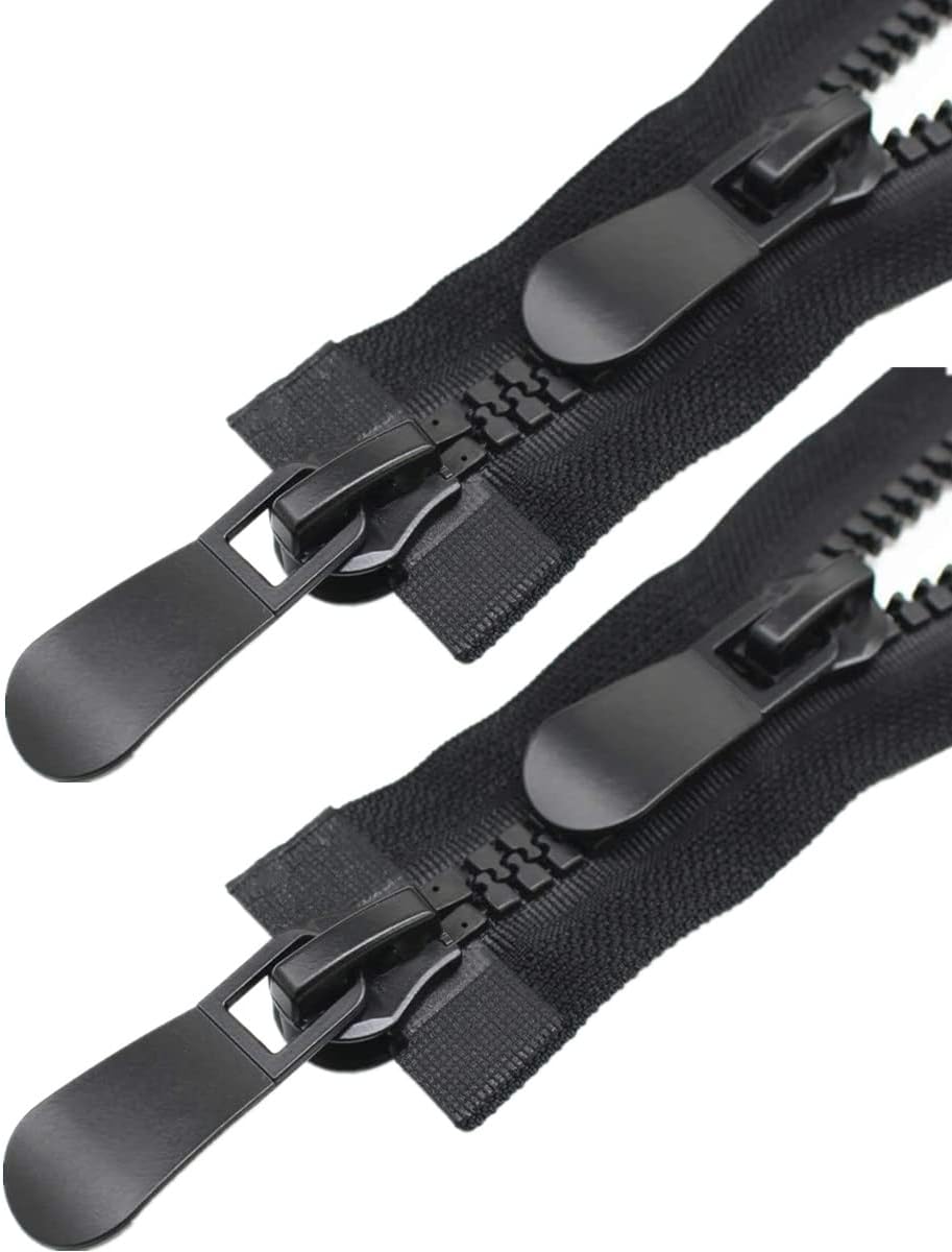 #8 2pcs Zippers Two Way Separating Plastic Double Slider Black Large Resin Zippers for Sewing, Parka, Winter Coat Heavy Duty Bulk for Clothes DIY Craft Bags(80cm/32inch)