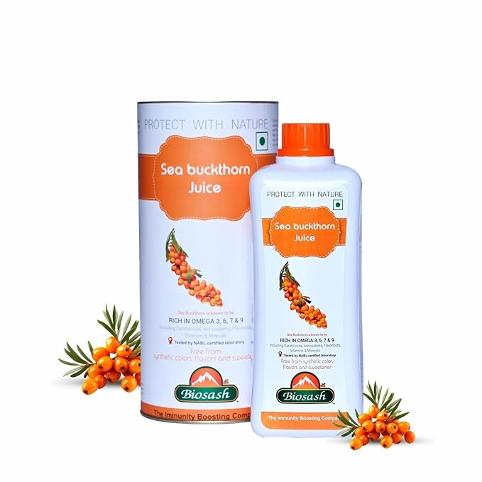 Biosash Sea Buckthorn Pulp Juice 750ml | From Certified Organic Berries , Cold-Pressed | Rich in Omega 3 6 7 9, Vitamins & Antioxidants | No Added Sugar, Glow Skin , Gut health , Immunity , Herbal, Wellness & Vitality , 50 Serves