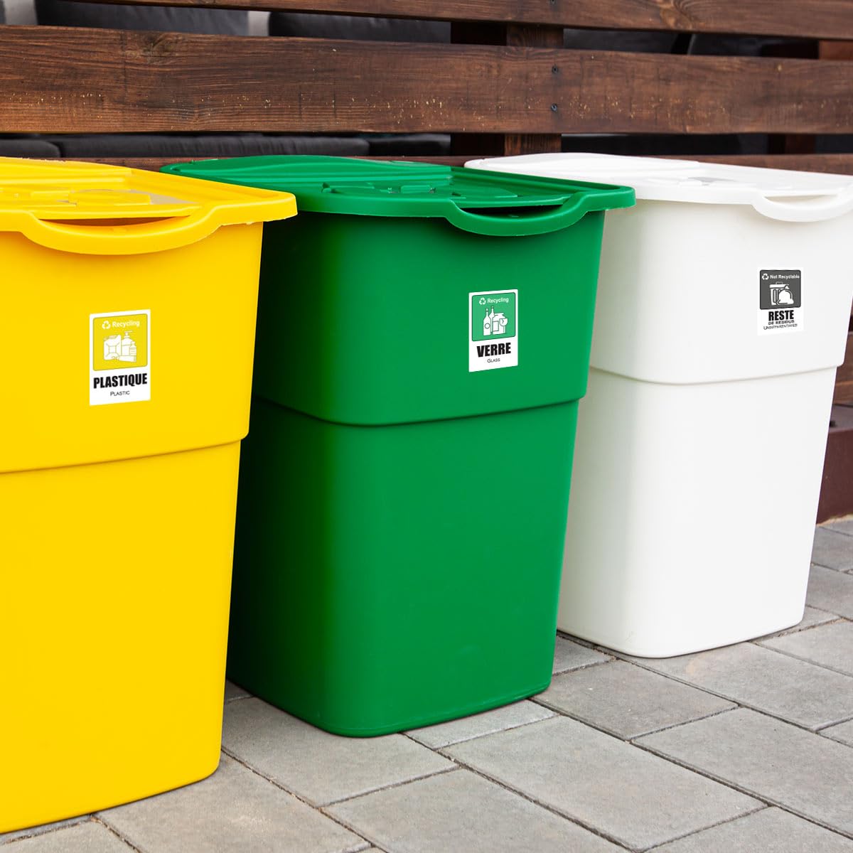 Stickers Poubelle Autocollants Recyclage 15x4cm - 12 Pièces Imperméables  UNI 11686 Italien/anglais Sticker Poubelle, image size:1200x1200