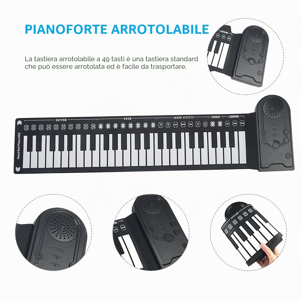 Movkzacv - Pianoforte pieghevole, elettronica ​pianoforte con altoparlante stereo integrato, portatile 49 tasti mano rullo piano morbido ​silicone flessibile Tastiera per bambini e principianti