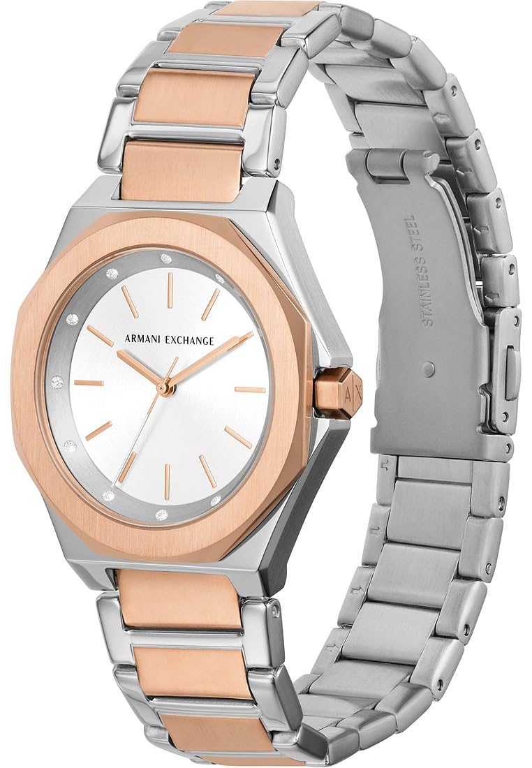 Armani Exchange Orologio da donna, Movimento al quarzo a tre lancette e cassa da 34 mm con cinturino in acciaio o pelle