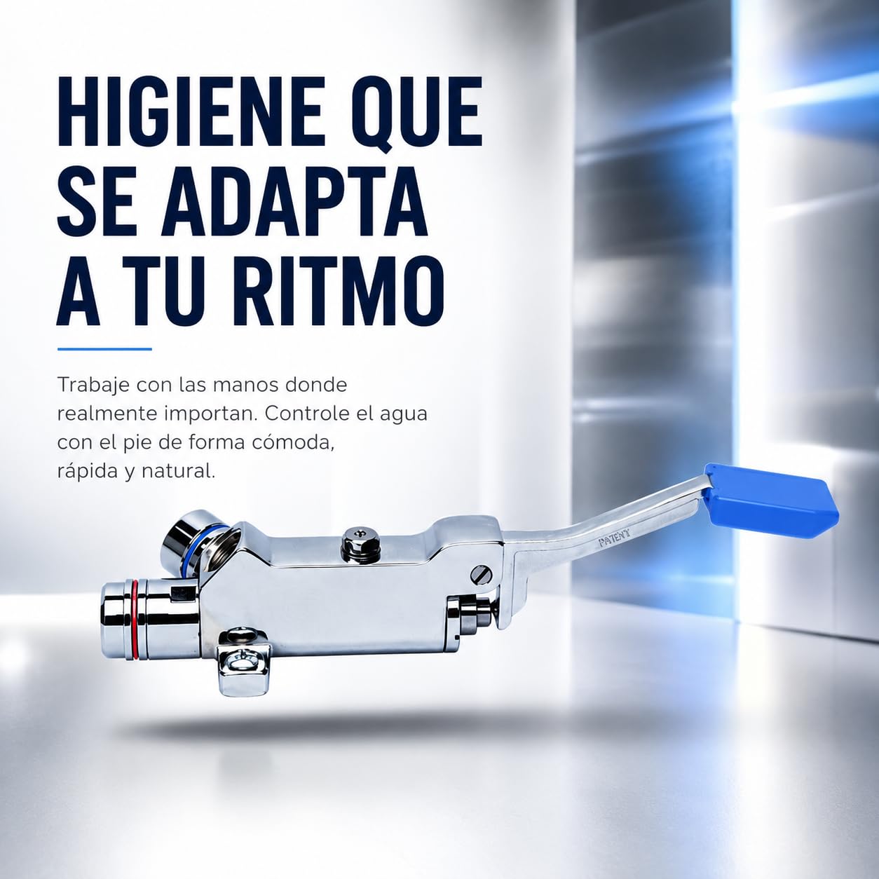 Genebre Válvula Mezcladora a Pedal con Retención Agua Fría y Caliente | Permite controlar el caudal y la temperatura con el pie, mejorando la higiene y la comodidad en instalaciones profesionales.
