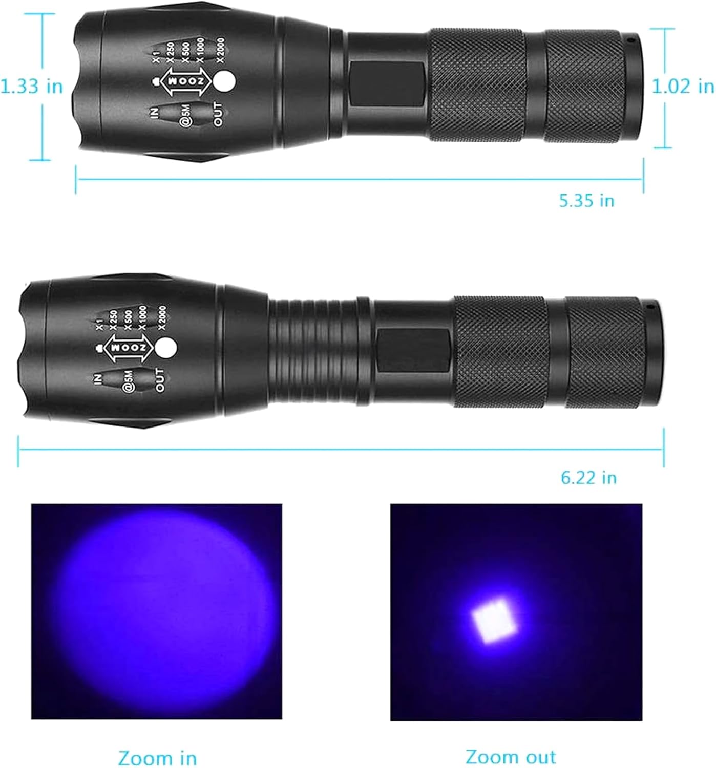 UV 365nm and 395nm Light Wood's lamp Blacklight, 2 in 1 Ultraviolet Flashlight for Detecting Pet Urine Stains, Curing Resin