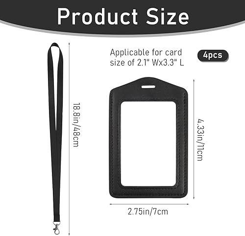 Miniatura 5 de Paquete de 2 portatarjetas de identificación de cuero genuino con cordón de nailon, soportes verticales para tarjetas de identificación con ventana