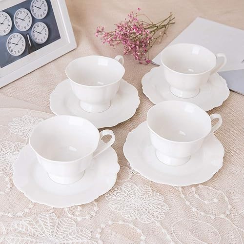 Miniatura 2 de PULCHRITUDIE Fine China - Juego de tazas de té y platillo de café blanco, juego de cuatro