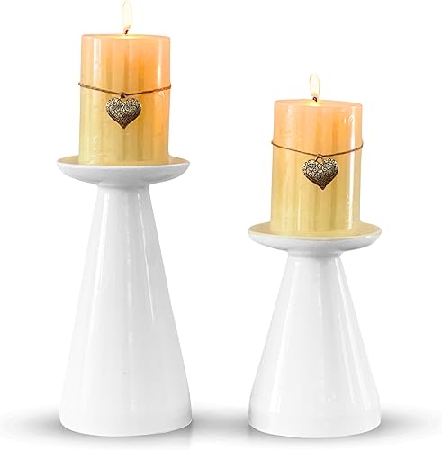 Juego de 2 portavelas de cerámica, portavelas para velas de pilar, portavelas para decoración del hogar, celebraciones de festivales, comedor,
