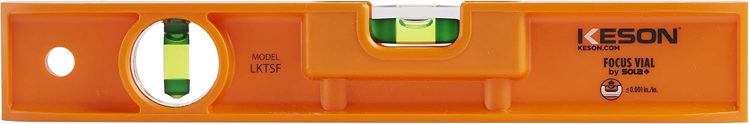 Keson LKTSF ABS Plastic Straight Edge Torpedo Level with 2 20% Magnified Vials, 9-Inch, Orange