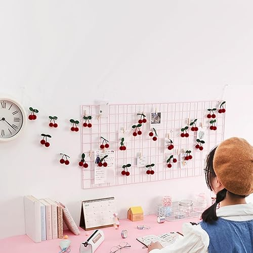 Miniatura 6 de Paquete de 3 guirnaldas de cerezas, decoraciones de fieltro de cerezas, guirnaldas de cumpleaños, decoración para colgar frutas, decoración del