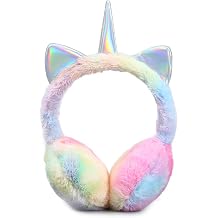 MEJORMEN Rainbow Unicorn Earmuffs Foldable/Unfoldable Ear Warmers Winter Warm Plush Outdoor Ear Covers