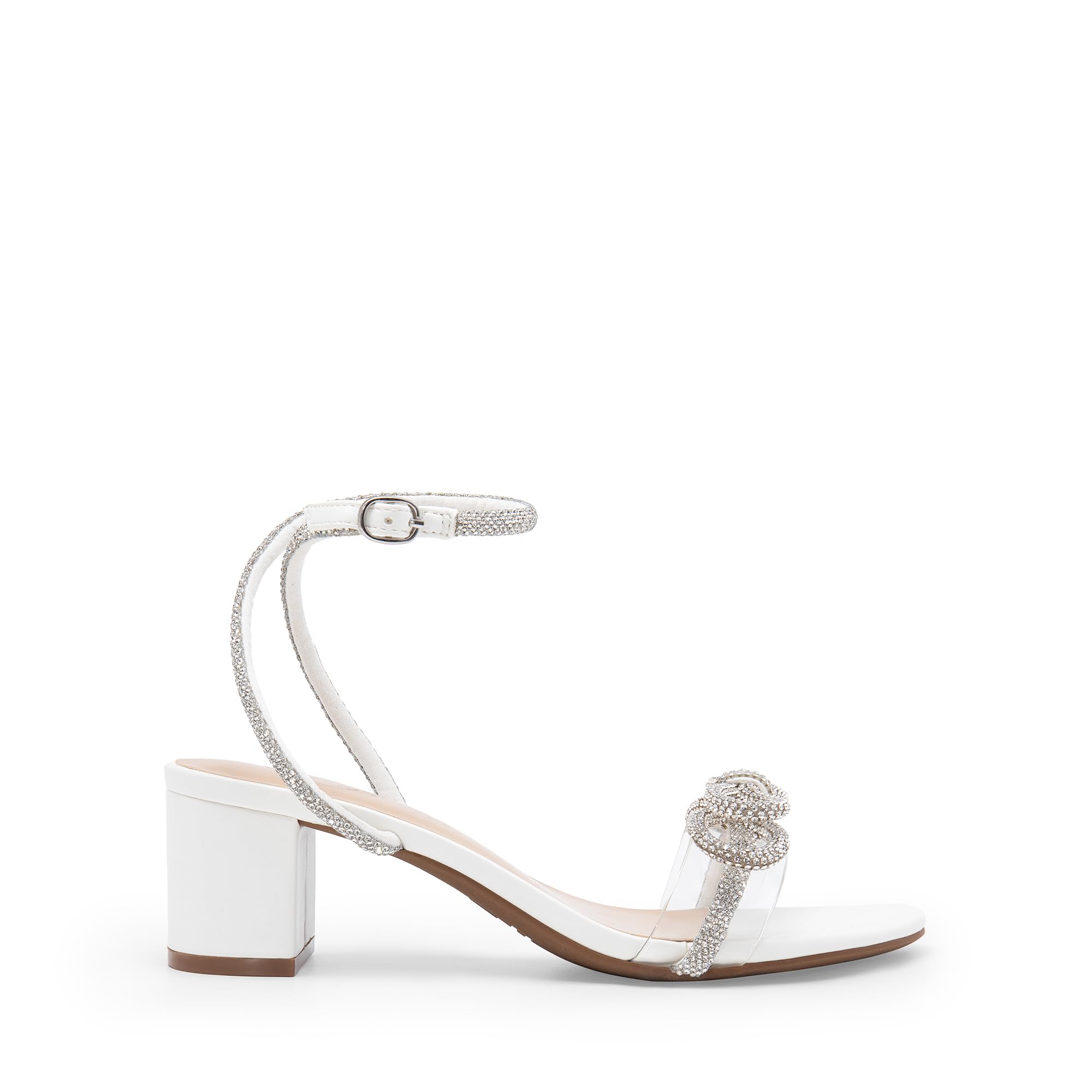 DREAM PAIRS Sandali da donna con doppio fiocco di cristallo, tacco basso e grosso, trasparenti, scarpe per abito da sposa